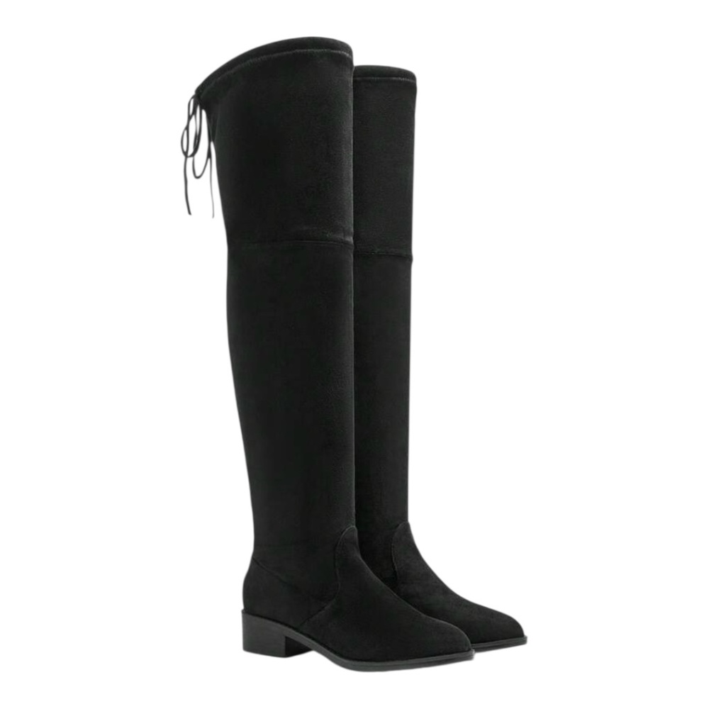 CUCCOO BIZCHIC Women's Classic Black Velvet Knee High Boots, Urban Style, Warm,